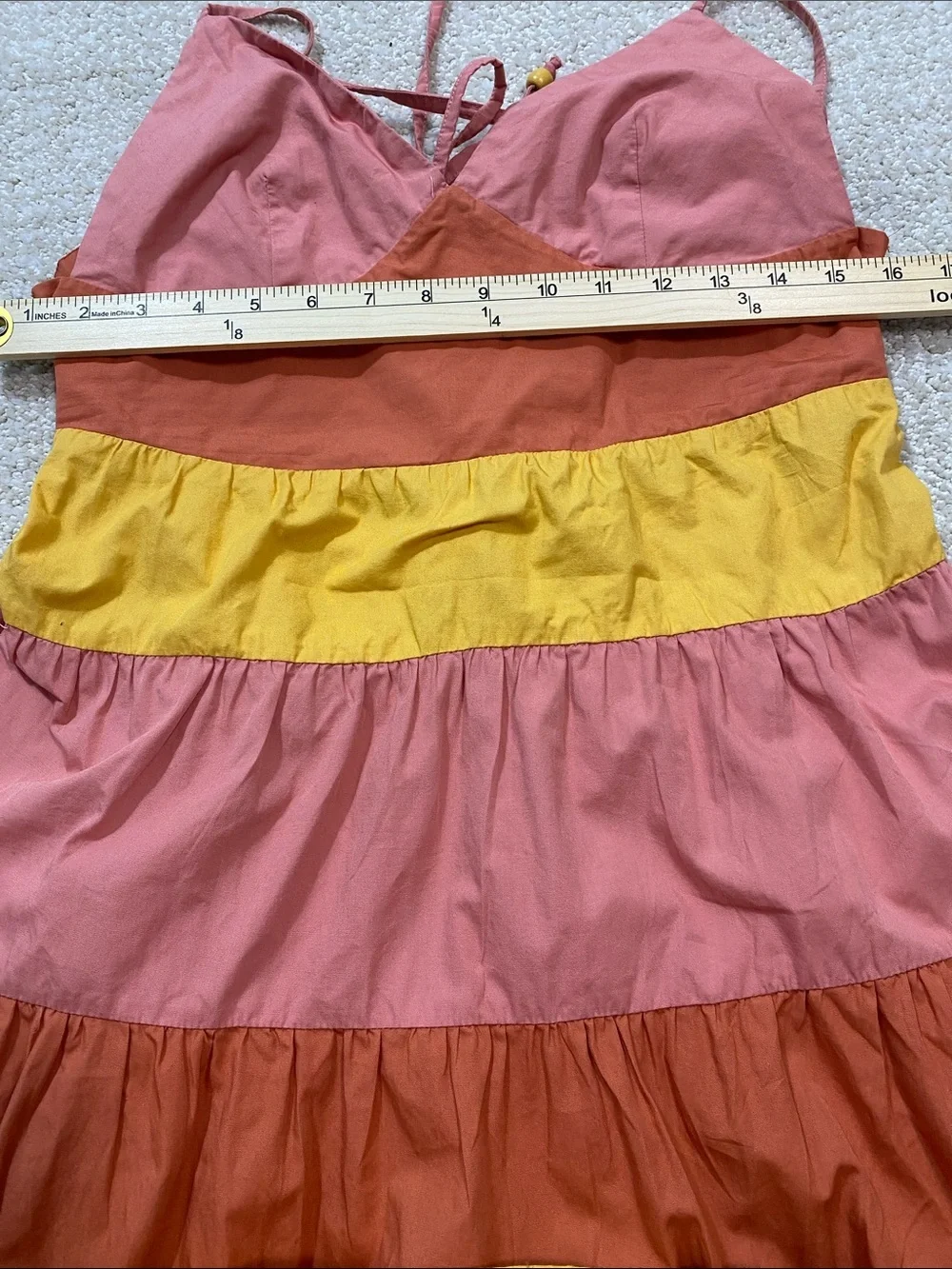 Tiered Colorblock Maxi Dress - Pink, Coral & Yellow Size L 100% Cotton